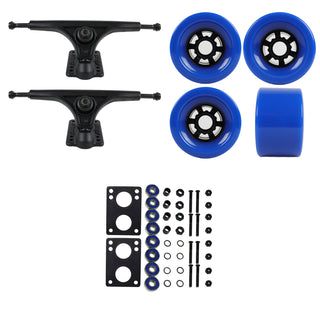 Slant Longboard Trucks (180 Black) with 97mm Blue Wheels, Abec 7 Bearings, Hardware, and Risers