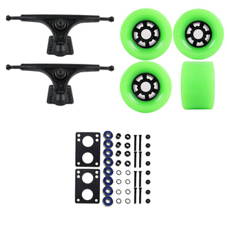 Slant Longboard Trucks with Extra Large Wheels, Abec 7 Bearings, Hardware, and Risers