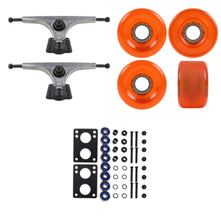 Slant Longboard Trucks (180 Raw) with 70mm Orange Wheels, Abec 7 Bearings, Hardware, and Risers