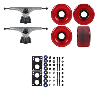 Slant Longboard Trucks (180 Raw) with 70mm Red Wheels, Abec 7 Bearings, Hardware, and Risers