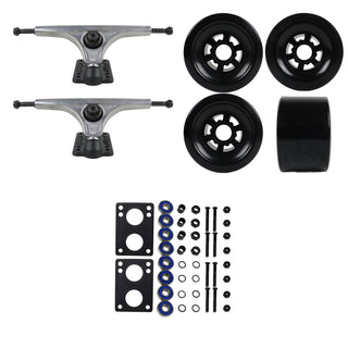 Slant Longboard Trucks (180 Raw) with 83mm Black Wheels, Abec 7 Bearings, Hardware, and Risers