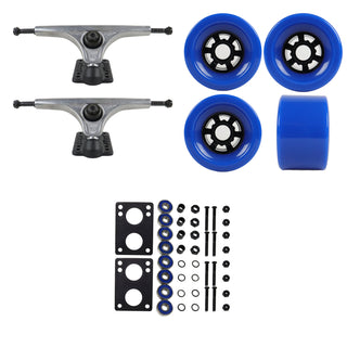 Slant Longboard Trucks (180 Raw) with 83mm Blue Wheels, Abec 7 Bearings, Hardware, and Risers