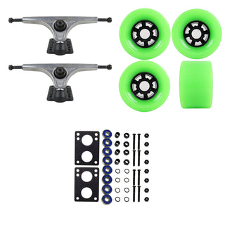 Slant Longboard Trucks (180 Raw) with 83mm Neon Green Wheels, Abec 7 Bearings, Hardware, and Risers