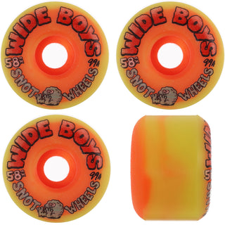 Snot Wheel Co. Skateboard Wheels 58mm Wide Boys 99A Yellow/Orange Swirl
