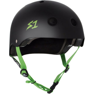S-One Skateboard Helmet Lifer Black Matte/Bright Green Straps + 2 Sizing Liners