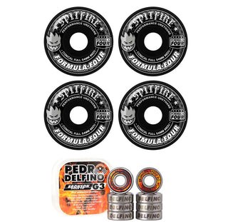 Spitfire Skateboard Wheels 54mm F4 99A Conical Full Black with Bronson Pro G3 Bearings