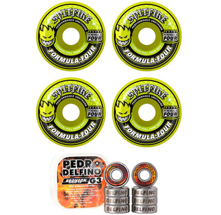 Spitfire Skateboard Wheels 58mm F4 99A Conical Full Neon Yellow with Bronson Pro G3 Bearings
