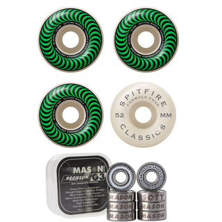Spitfire Skateboard Wheels 52mm 99A Formula 4 Classics with Bronson Pro G3 Bearings