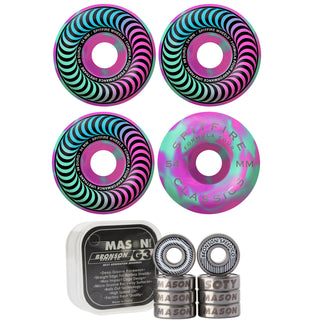Spitfire Skateboard Wheels 54mm 99A Pink/Teal Formula 4 Classics with Bronson Pro G3 Bearings