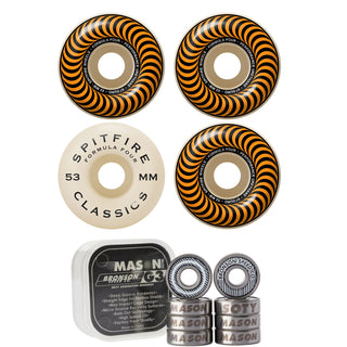 Spitfire Skateboard Wheels 53mm 97A Formula 4 Classics with Bronson Pro G3 Bearings
