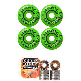 Spitfire Skateboard Wheels 52mm Green Burners with Bronson Pro G3 Bearings