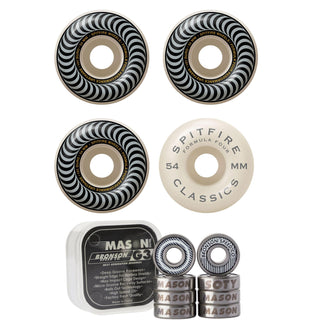 Spitfire Skateboard Wheels 54mm 101A Formula 4 Classics with Bronson Pro G3 Bearings
