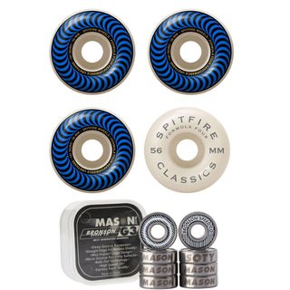 Spitfire Skateboard Wheels 56mm 101A Formula 4 Classics with Bronson Pro G3 Bearings