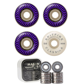 Spitfire Skateboard Wheels 58mm 101A Formula 4 Classics with Bronson Pro G3 Bearings