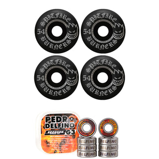 Spitfire Skateboard Wheels 54mm Black Burners with Bronson Pro G3 Bearings