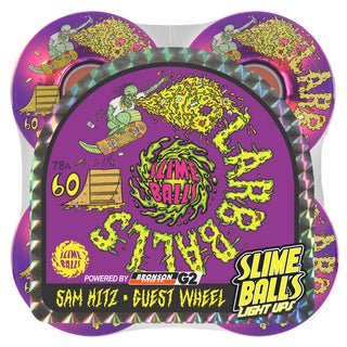 Slime Balls Skateboard Wheels 60mm Sam Hitz Light Ups 78A Purple with Bronson Bearings