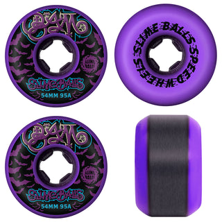 Slime Balls Skateboard Wheels 54mm Bam Margera Guest Hardline 95A Purple