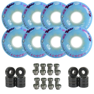 Labeda Smoke Evo Roller Hockey Wheels - Blue Soft 59mm - 8-Pack with Evo Spacers and Hybrid Ceramic Bearings