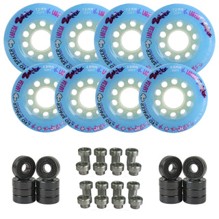 Labeda Smoke Evo Roller Hockey Wheels - Blue Soft Youth Hilo 68mm/72mm - 8-Pack with Evo Spacers and Hybrid Ceramic Bearings