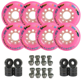 Labeda Smoke Evo Roller Hockey Wheels - Pink X-Soft 72mm - 8-Pack with Evo Spacers and Hybrid Ceramic Bearings