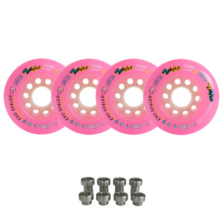Labeda Smoke Evo Roller Hockey Wheels - Pink X-Soft 76mm - 4-Pack with Evo Spacers