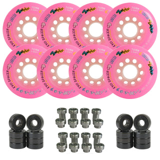 Labeda Smoke Evo Roller Hockey Wheels - Pink X-Soft 76mm - 8-Pack with Evo Spacers and Hybrid Ceramic Bearings