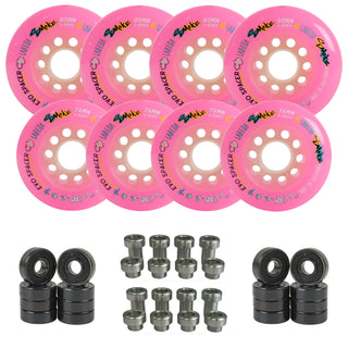 Labeda Smoke Evo Roller Hockey Wheels - Pink X-Soft Hilo 76mm/80mm - 8-Pack with Evo Spacers and Hybrid Ceramic Bearings