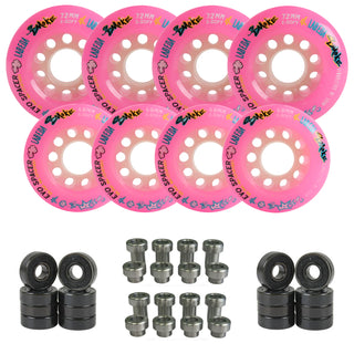 Labeda Smoke Evo Roller Hockey Wheels - Pink X-Soft Youth Hilo 68mm/72mm - 8-Pack with Evo Spacers and Hybrid Ceramic Bearings