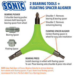 Sonic Gripz Inline Hockey Skate Tool - All-In-One - 6 Functions - Green