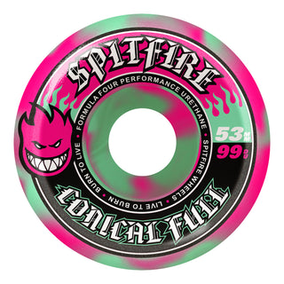 Spitfire Skateboard Wheels 53mm F4 99A Color Pack Conical Full Teal/Pink Swirl