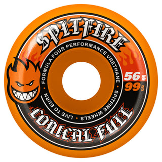 Spitfire Skateboard Wheels 56mm F4 99A Color Pack Conical Full Orange