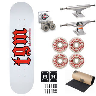 TGM Skateboards OG Goth Logo Skateboard Complete with Independent Spitfire Upgrade 8.0" x 31.75" Twin White