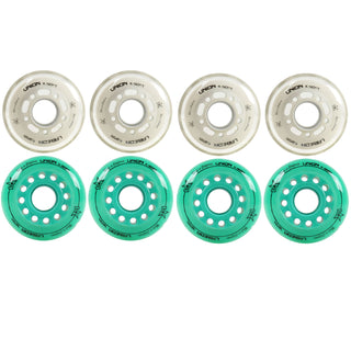 Labeda Roller Hockey Wheels - Union 68/72 Youth HiLo 74A White/Teal (8-Pack)