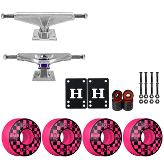 Venture Skateboard Trucks 8.0" High Kit Bones 52mm V4 Block Party Pink Wheels/Bearings/Hardware