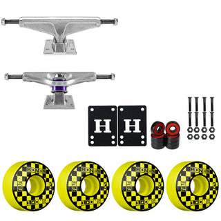 Venture Skateboard Trucks 7.6" Low Kit Bones 52mm V4 Block Party Yellow Wheels/Bearings/Hardware