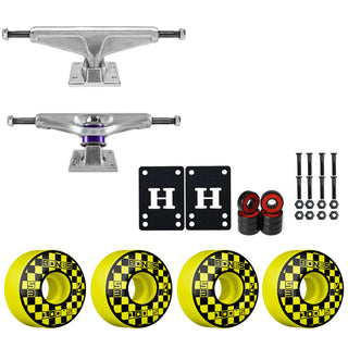 Venture Skateboard Trucks 8.0" High Kit Bones 53mm V4 Block Party Yellow Wheels/Bearings/Hardware