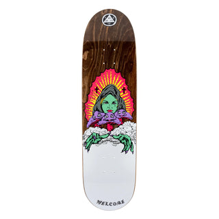 Welcome Skateboard Deck Mushroom Witch on Pysanka 2 Brown Stain 8.5" x 32"