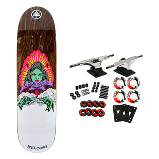 Welcome Skateboard Complete Mushroom Witch on Pysanka 2 Brown Stain 8.5" x 32"