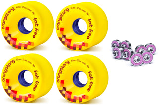 Orangatang Longboard Wheels Fat Free Yellow 65mm 86A with Loaded Jehu V2 Bearings