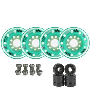 Labeda Whips Roller Hockey Wheels - Teal Soft 80mm - 4-Pack with Evo Spacers and Hybrid Ceramic Bearings