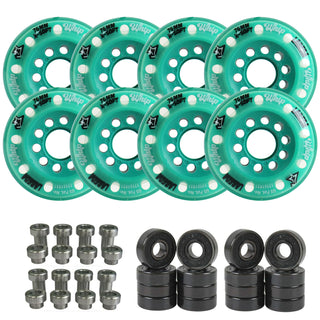 Labeda Whips Roller Hockey Wheels - Teal X-Soft 76mm - 8-Pack with Evo Spacers and Hybrid Ceramic Bearings