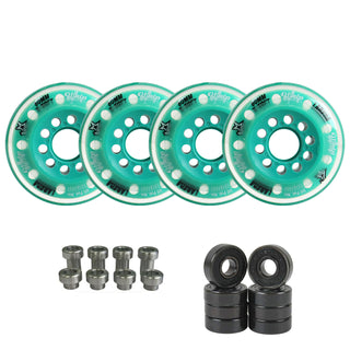 Labeda Whips Roller Hockey Wheels - Teal X-Soft 80mm - 4-Pack with Evo Spacers and Hybrid Ceramic Bearings