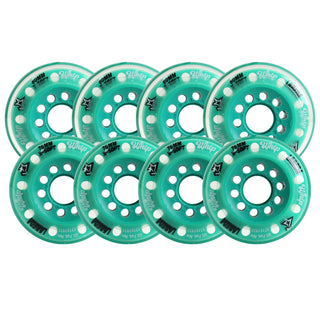 Labeda Whips Roller Hockey Wheels - Teal X-Soft HiLo Set 76mm/80mm - 8-Pack with Evo Spacers