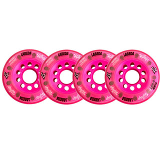 Labeda Whips Roller Hockey Wheels - Pink X-Soft 80mm - 4-Pack with Evo Spacers