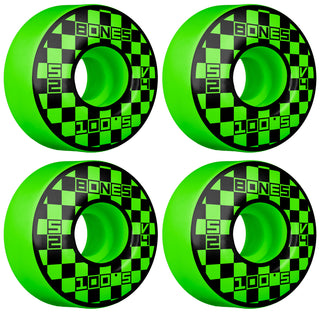 Bones Skateboard Wheels 100's 52mm 100A Block Party Green V4 Wide Shape