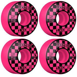 Bones Skateboard Wheels 100's 52mm 100A Block Party Pink V4 Wide Shape