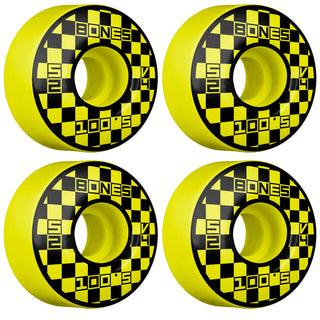 Bones Skateboard Wheels 100's 52mm 100A Block Party Yellow V4 Wide Shape