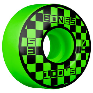 Bones Skateboard Wheels 100's 53mm 100A Block Party Green V4 Wide Shape