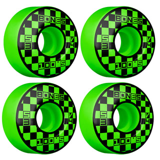 Bones Skateboard Wheels 100's 53mm 100A Block Party Green V4 Wide Shape