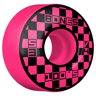 Bones Skateboard Wheels 100's 53mm 100A Block Party Pink V4 Wide Shape